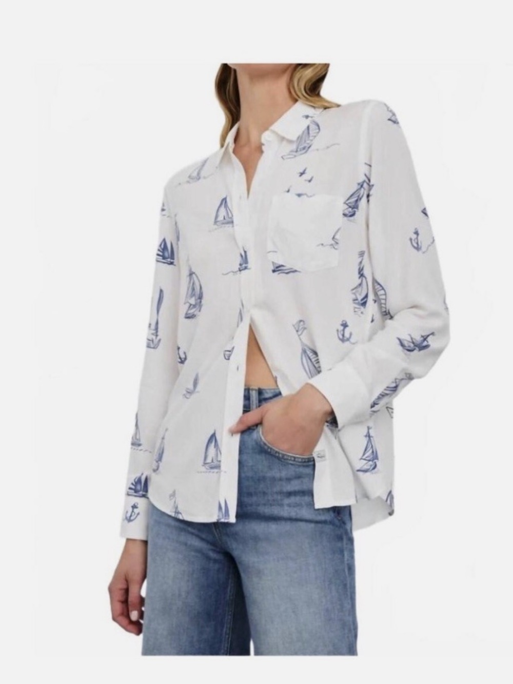 Rails kathryn White Nautical Print Button-Up Shirt LARGE NWT